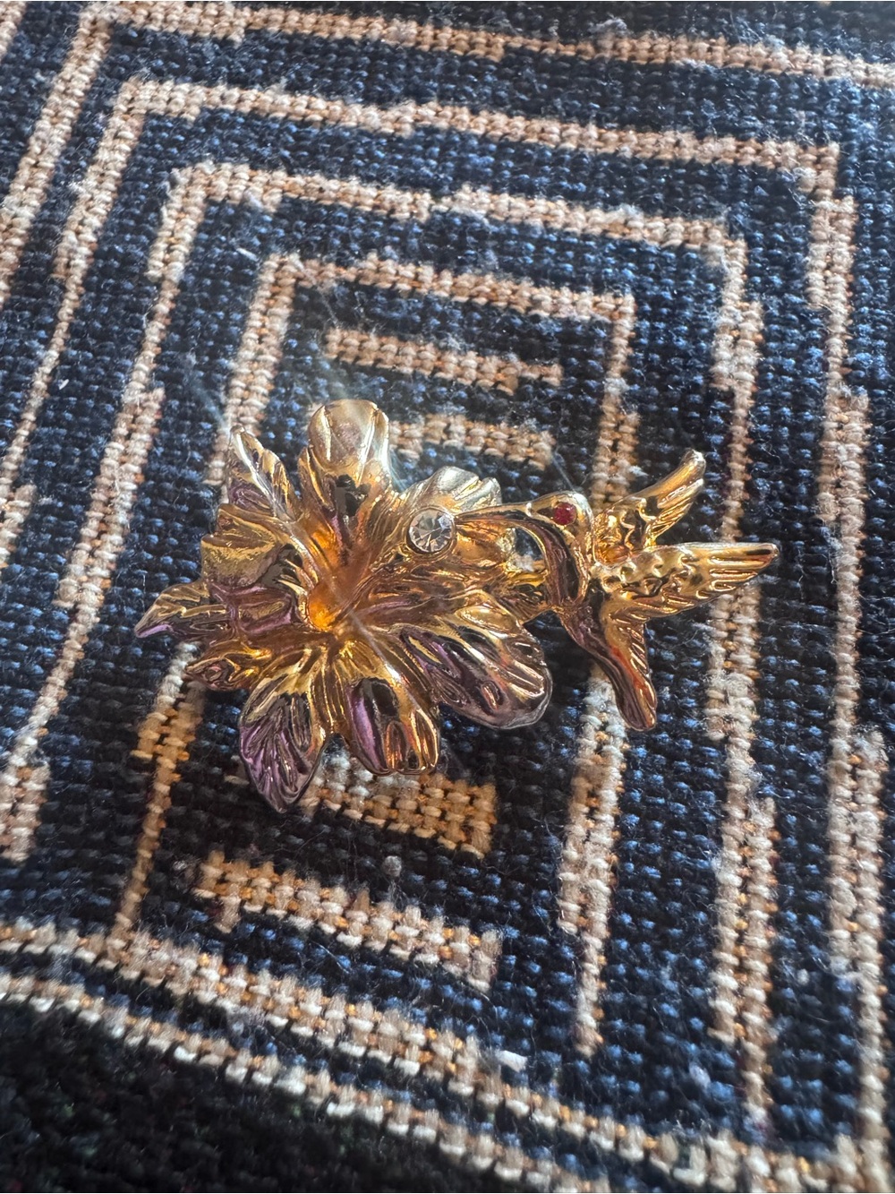 Gold-tone Floral Hummingbird Brooch - Elegant Women’s Jewelry